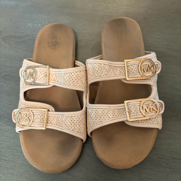 Michael Kors Cream Slide Sandals with Gold Accents - Picture 1 of 4